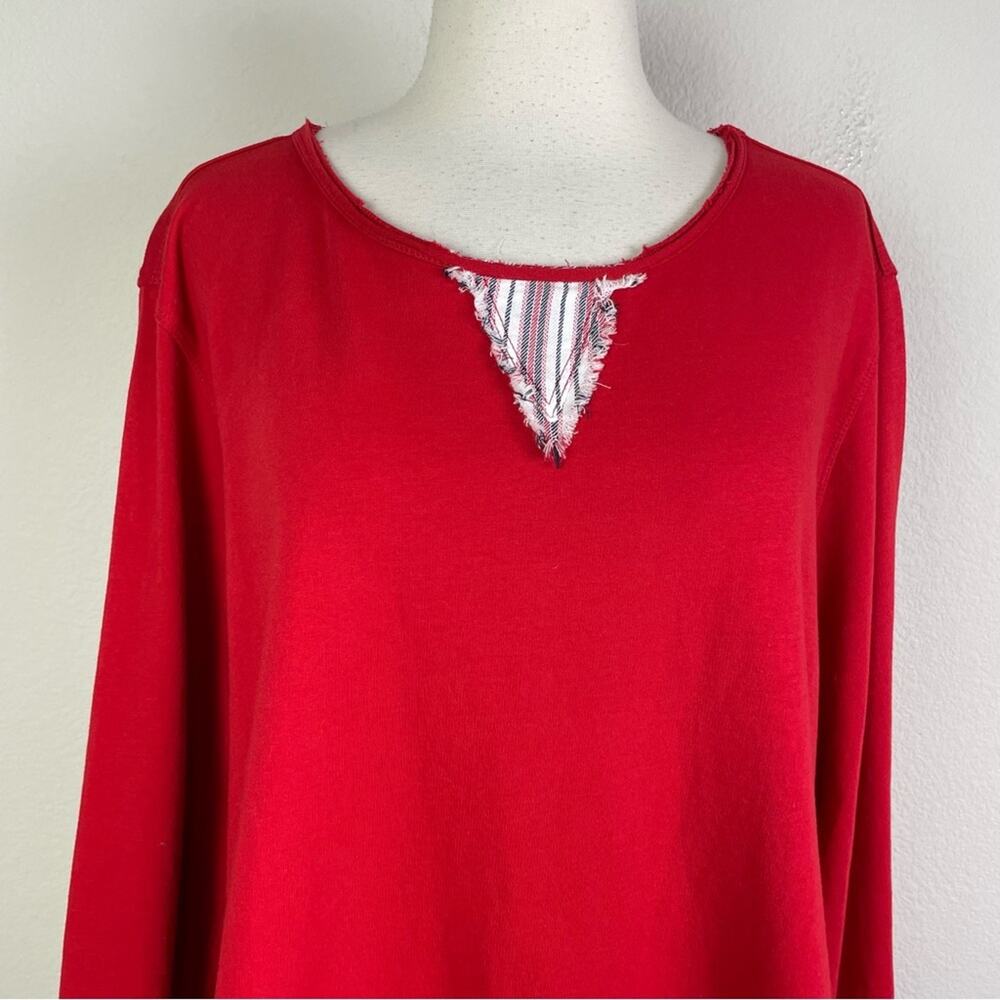 Multiples Red Long Sleeve Knit Stripe Layered Detail Top 2X - Picture 3 of 9